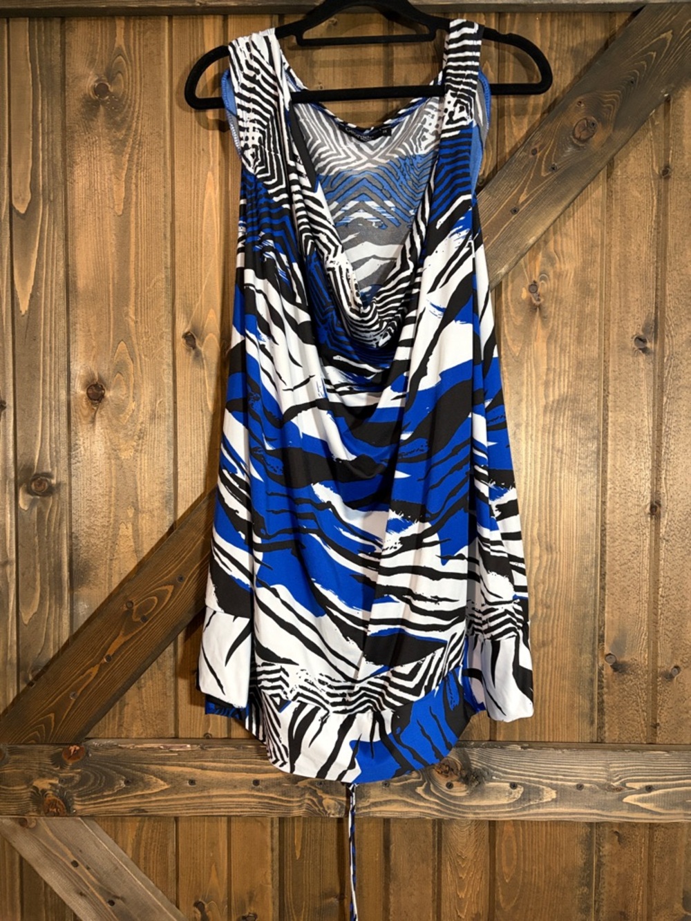 George Blue Black White Zebra-Print Cowl Neck Top